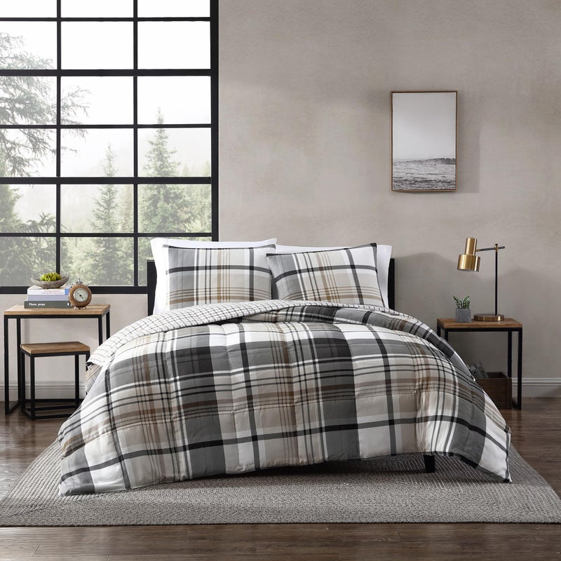 Eddie Bauer - King Comforter Set, Plaid Reversible Bedding, Stylish & Warm Home Decor (Normandy Grey, King) - Image 1